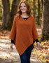 Aran Merino Wool V Neck Poncho | Copper | Premium Heritage Knitwear