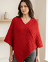 Aran Merino Wool V Neck Poncho | Red | Premium Heritage Knitwear