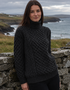 Aran Merino Polo Neck Sweater | Charcoal | Unisex | 100% Merino Wool