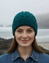 Aran Heart Cable Knit Hat | Teal Merino Wool