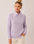 Aran Crafts Women's Sky Pink Shannon Cable Knit Side Zip Merino Wool Jacket | Made in Ireland