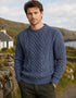 Aran Worsted Wool Sweater - Traditional Irish Cable Knit | Denim Blue