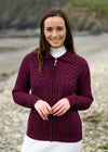 Aran Full Zip Cardigan | Raspberry Marl