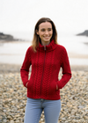 Aran Turtleneck Zip Cardigan | Red