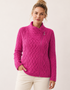 Aran Crafts Women's Fuchsia Shannon Cable Knit Side Zip Merino Wool Jacket | Made in Ireland