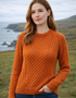 Ladies Slim-Fit Aran Sweater in Terracotta | 100% Merino Wool
