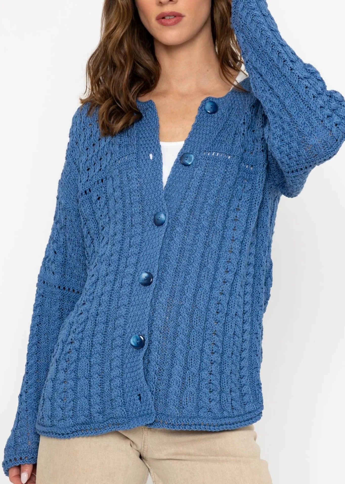 Irish Cotton Ladies Cardigan | Blue