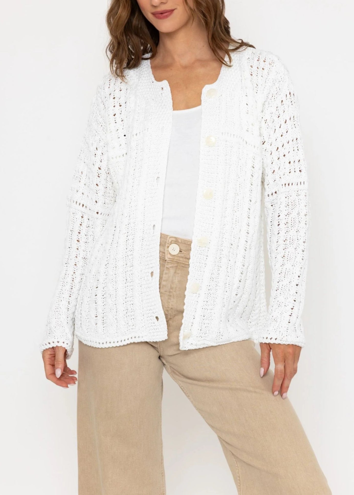 Irish Cotton Ladies Cardigan | White