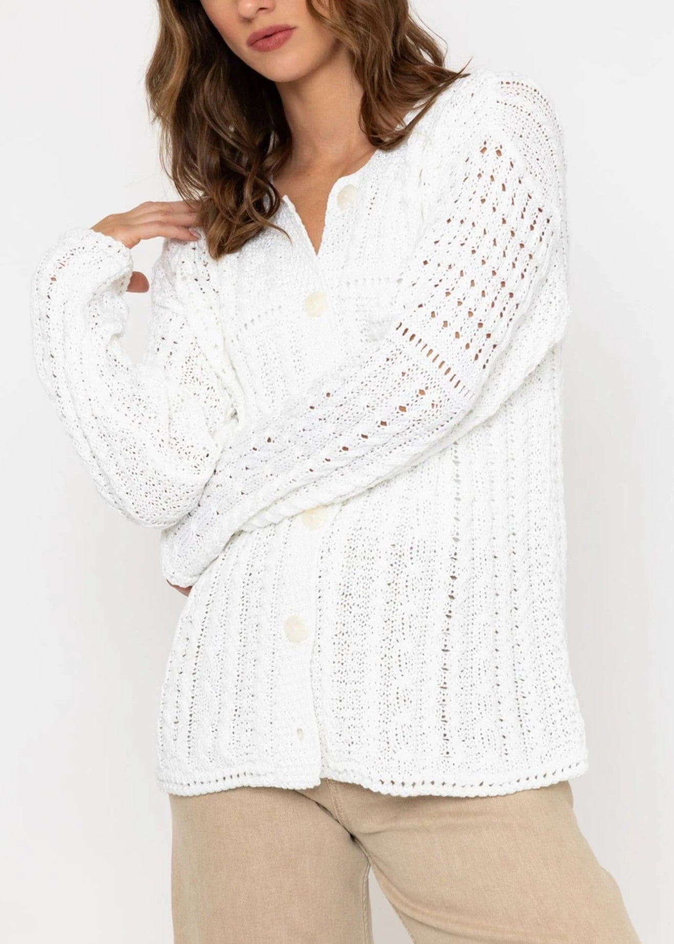 Irish Cotton Ladies Cardigan | White