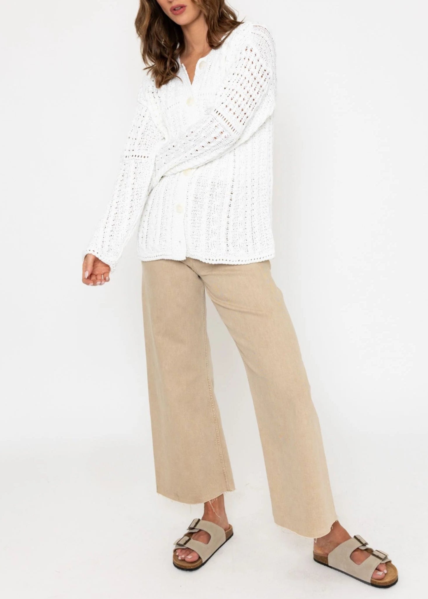 Irish Cotton Ladies Cardigan | White