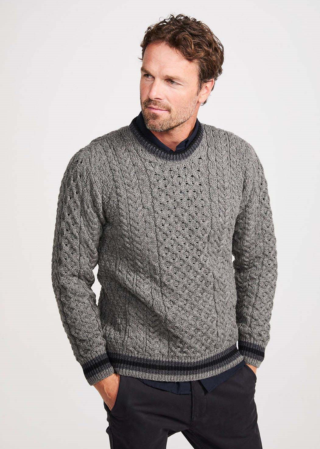 Aran Men's Stripe Sweater | Grey