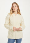 Relaxed Fit V Neck Ladies Aran Sweater | Natural