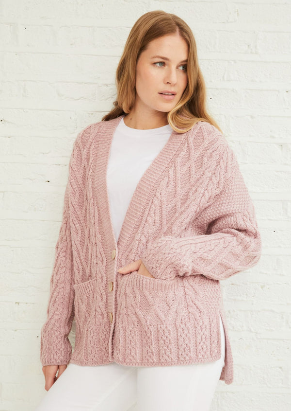 Valentia Aran Cardigan - Pink