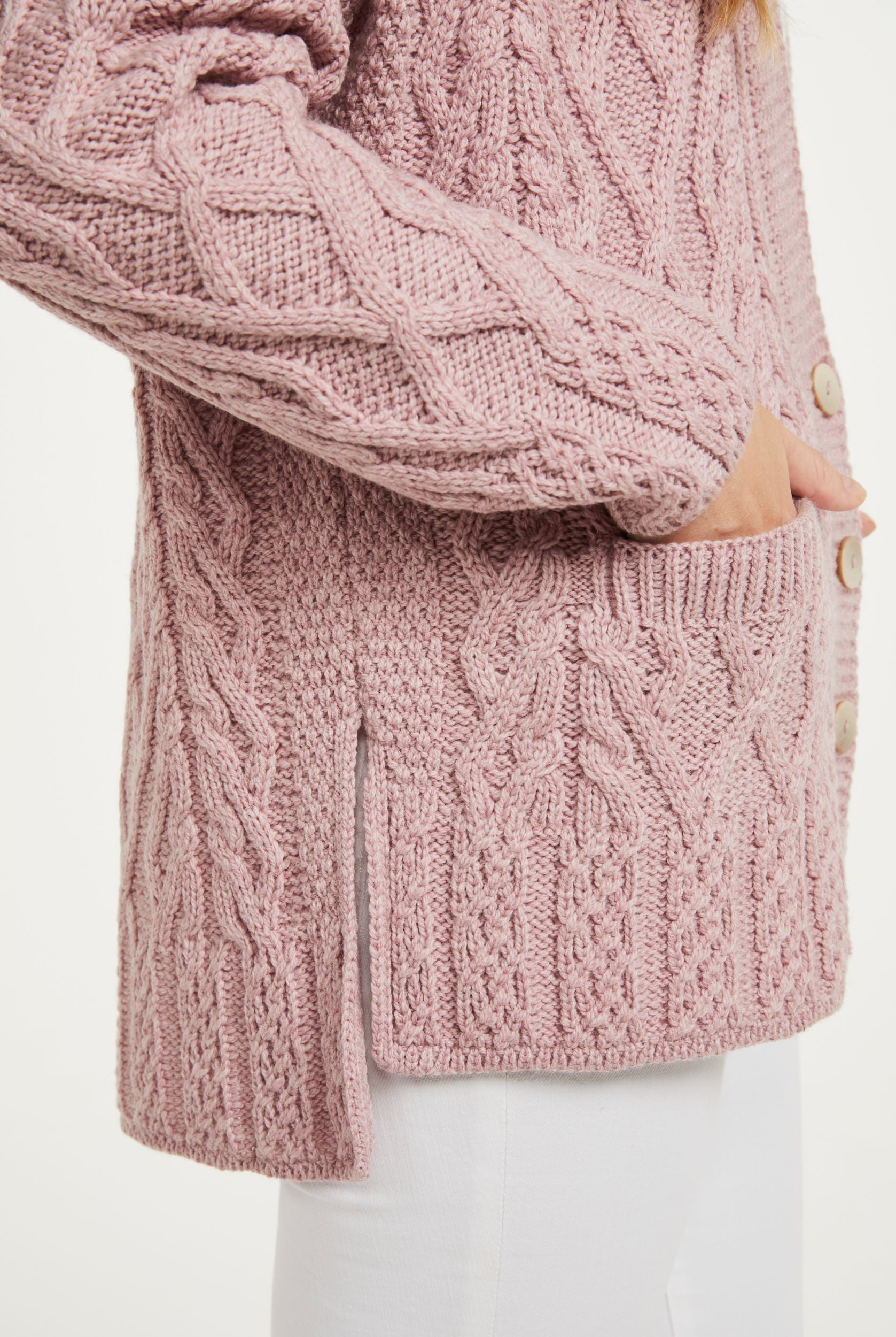 Valentia Aran Cardigan - Pink