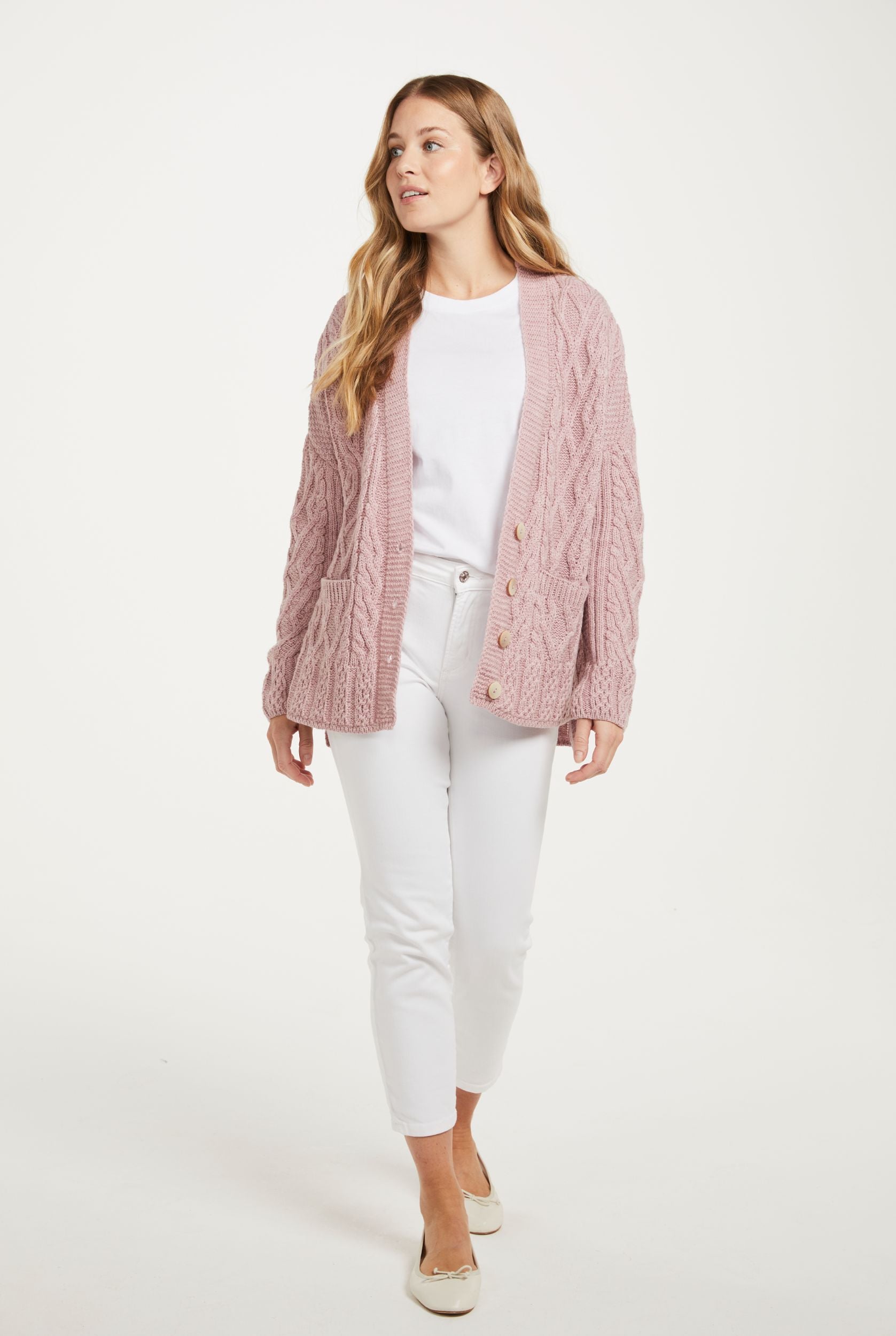 Valentia Aran Cardigan - Pink