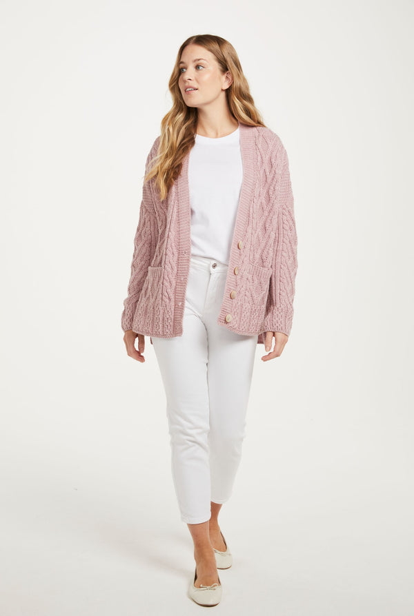 Valentia Aran Cardigan - Pink