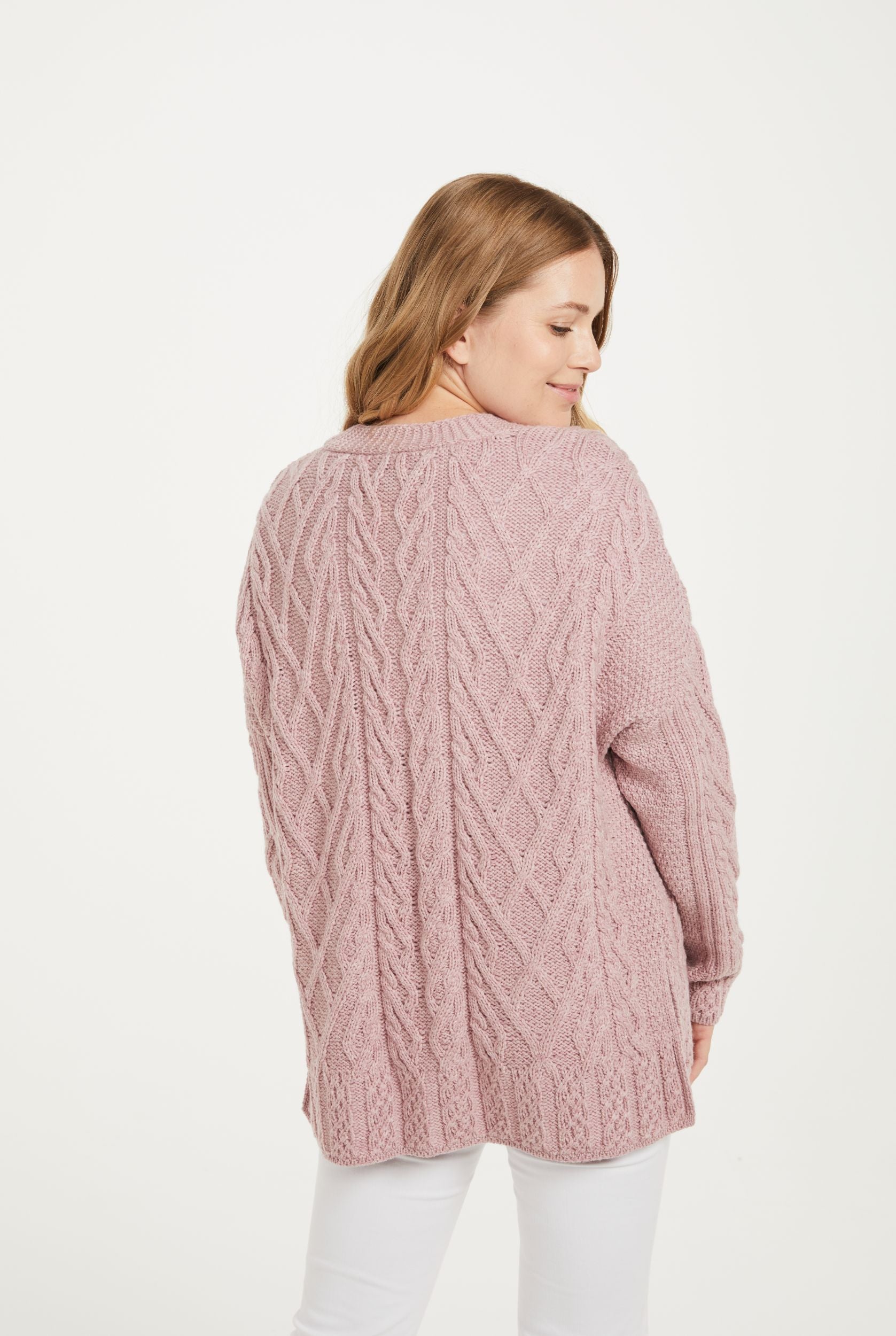 Valentia Aran Cardigan - Pink