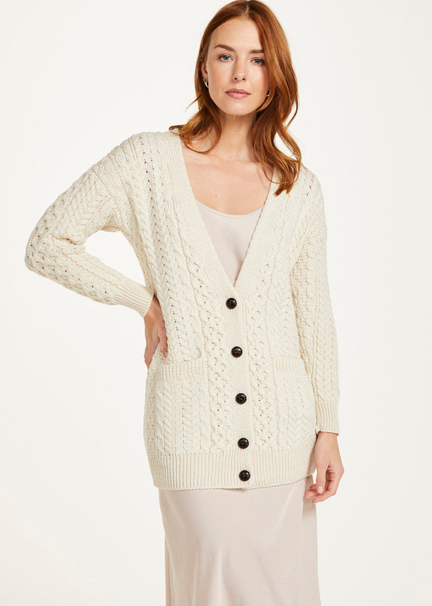 Aran Boyfriend Cardigan | Natural