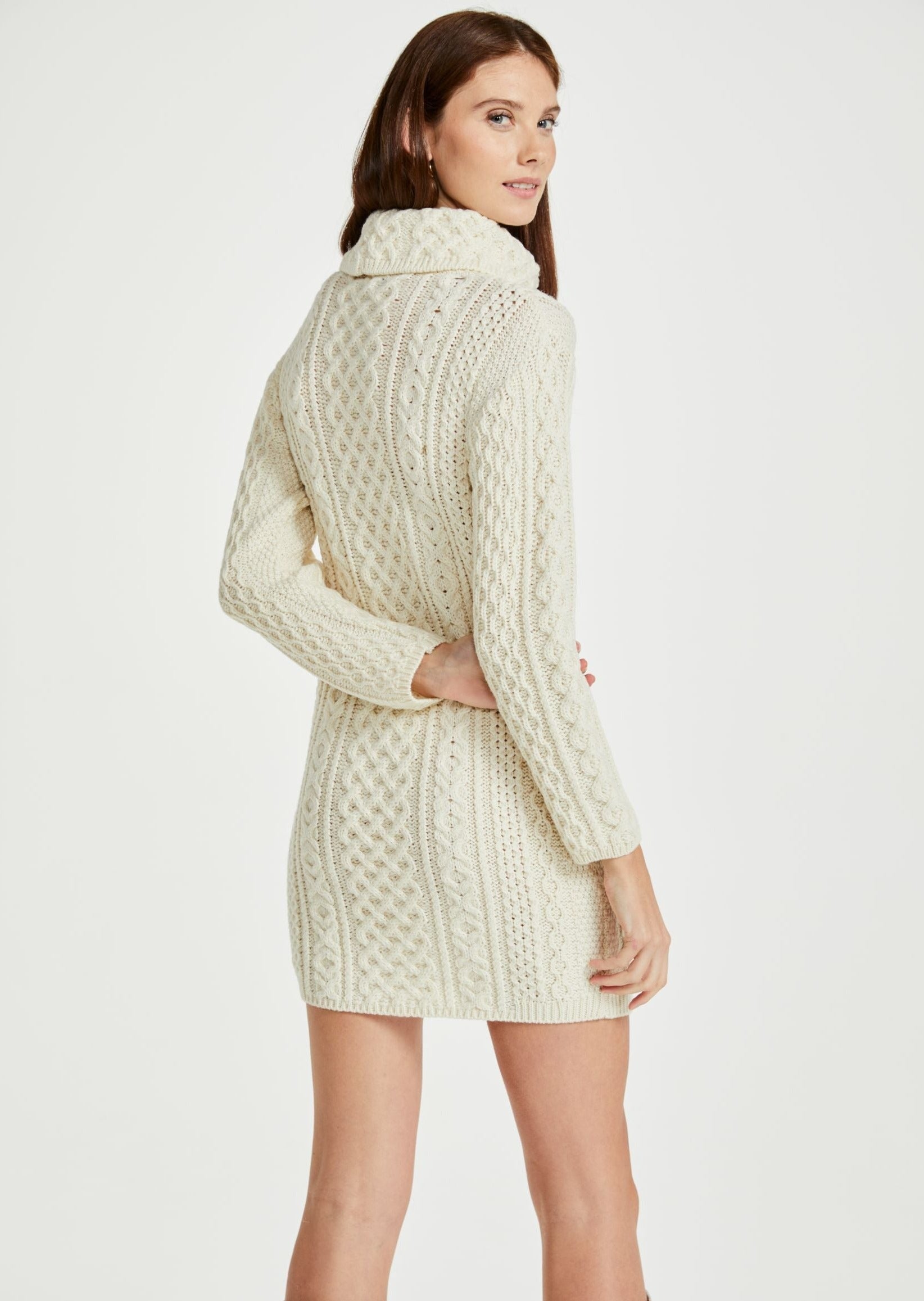 Aran Cowl Neck Dress | Natural
