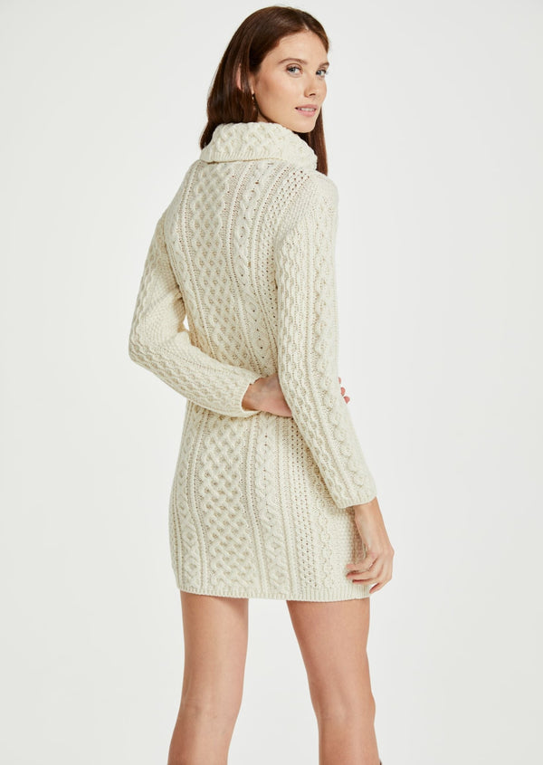 Aran Cowl Neck Dress | Natural