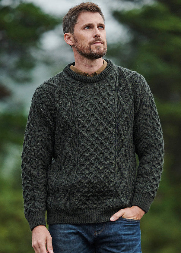 Aran Wool Sweater | Army Green