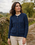 Women's Aran Cardigan Navy Green Mix | Authentic Irish Cable Knit