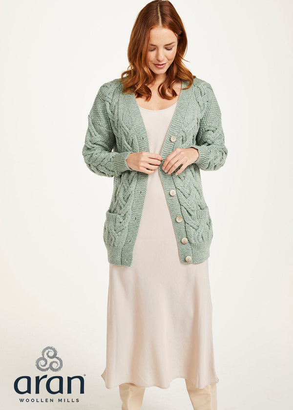 Downpatrick Ladies Aran Cardigan | Mint Green