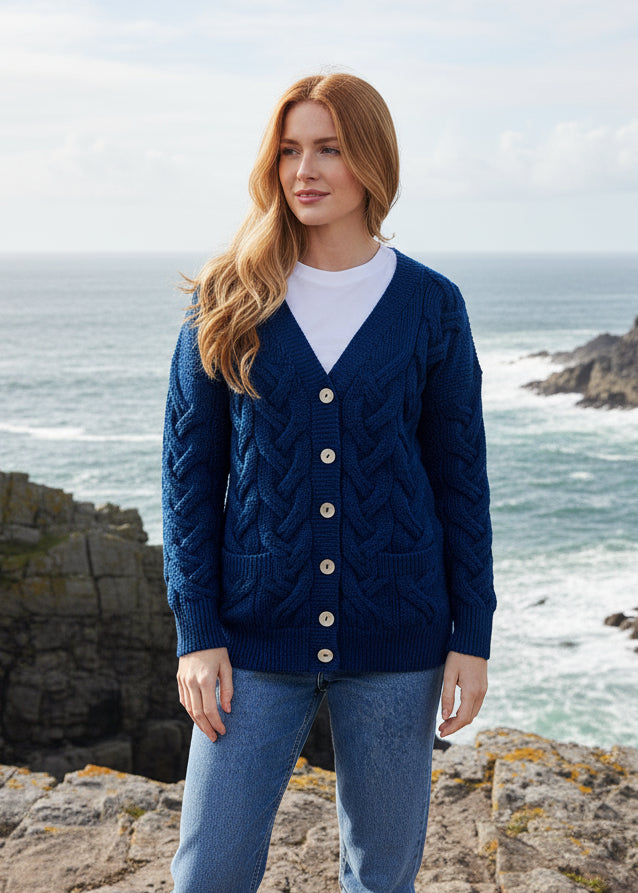 Downpatrick Ladies Aran Cardigan | Ink Blue