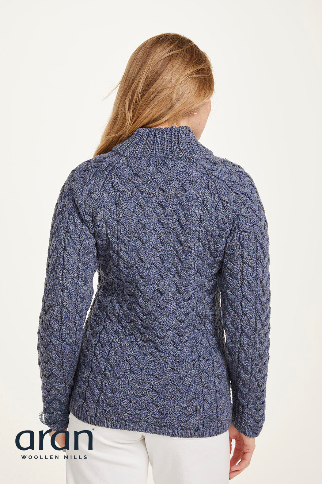 Aran Crew Neck Sweater - Blue