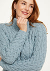 Aran Crew Neck Sweater - Aqua