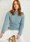 Aran Crew Neck Sweater - Aqua