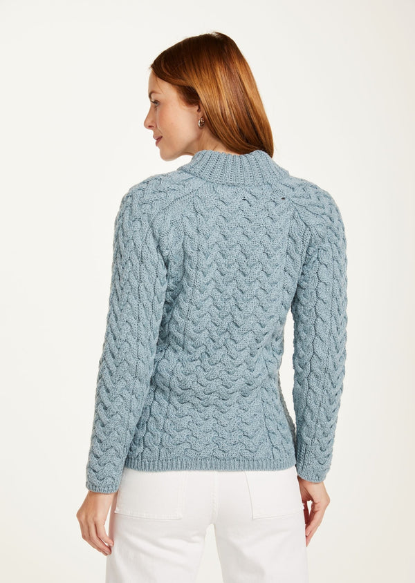 Aran Crew Neck Sweater | Mist Marl