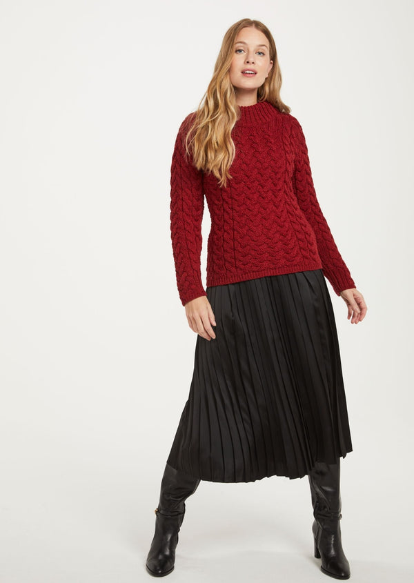 Aran Crew Neck Sweater - Red
