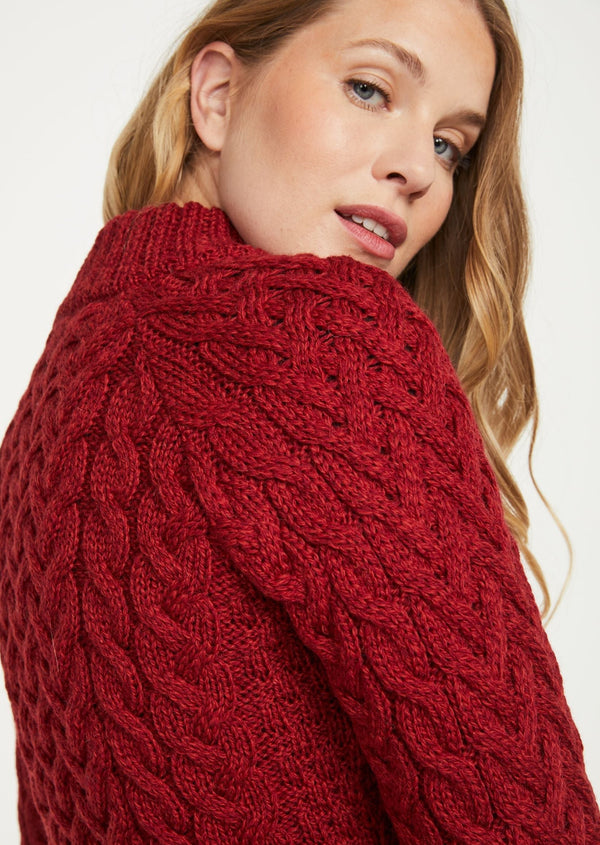 Aran Crew Neck Sweater - Red