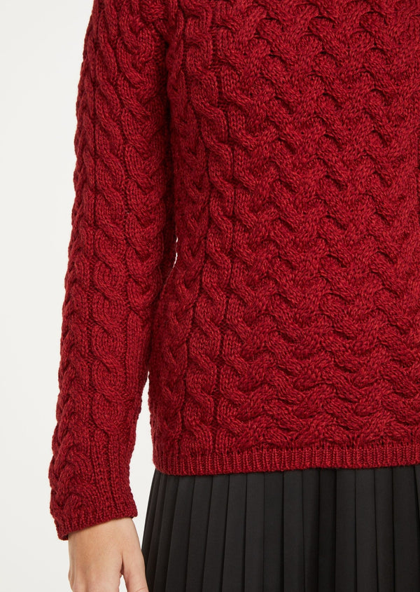 Aran Crew Neck Sweater - Red