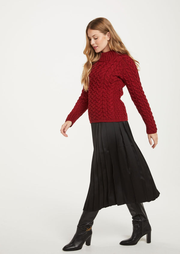 Aran Crew Neck Sweater - Red
