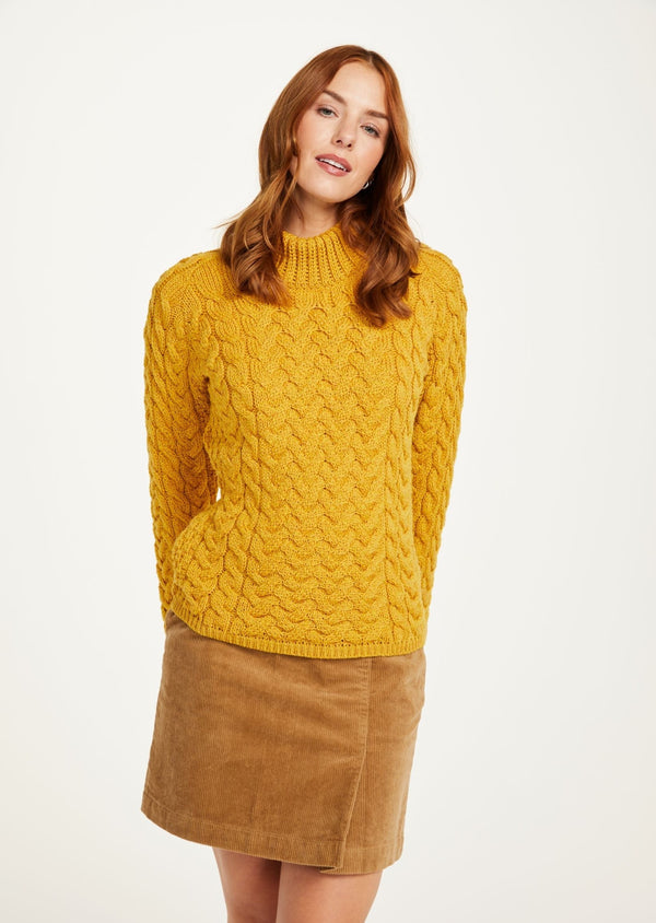 Aran Crew Neck Sweater - Sunflower