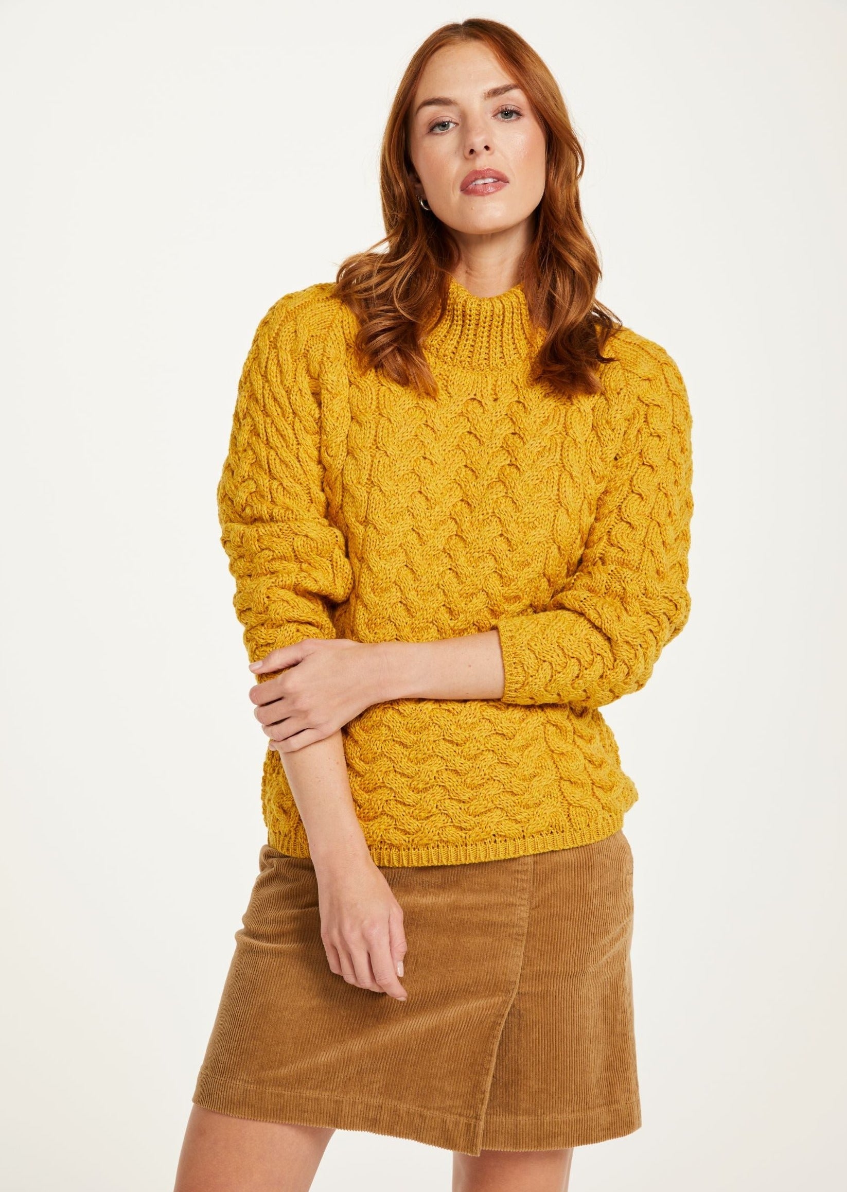 Aran Crew Neck Sweater - Sunflower