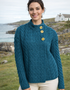 Aran 3 Buttons Trellis Cardigan | Irish Sea