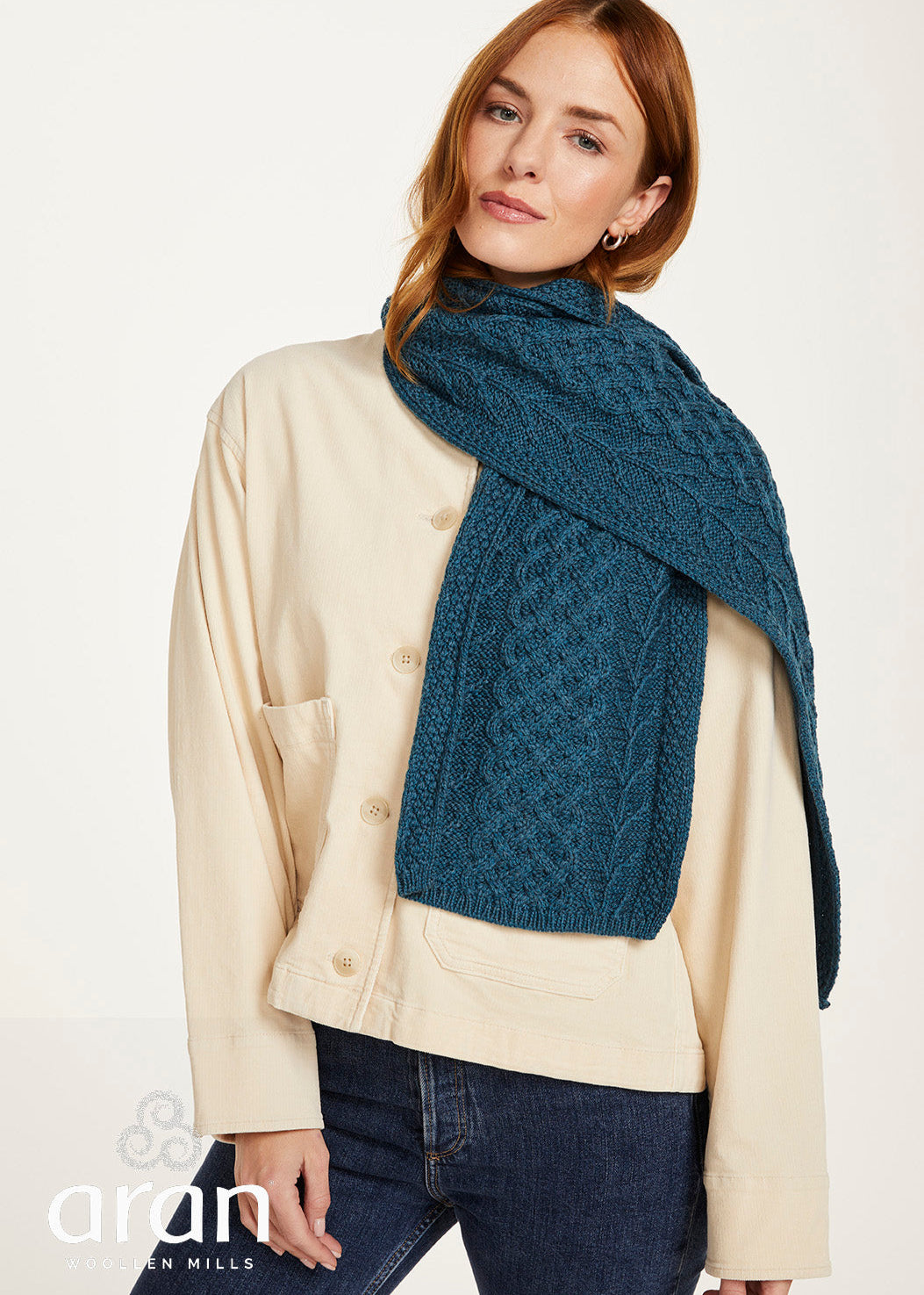 Aran Tree Of Life Scarf | Irish Sea