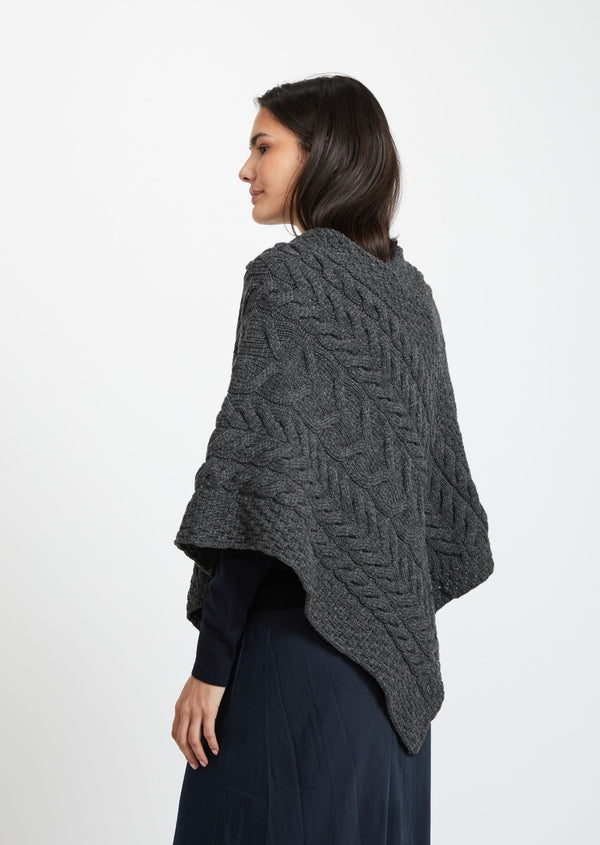 Aran Super Soft Poncho - Charcoal