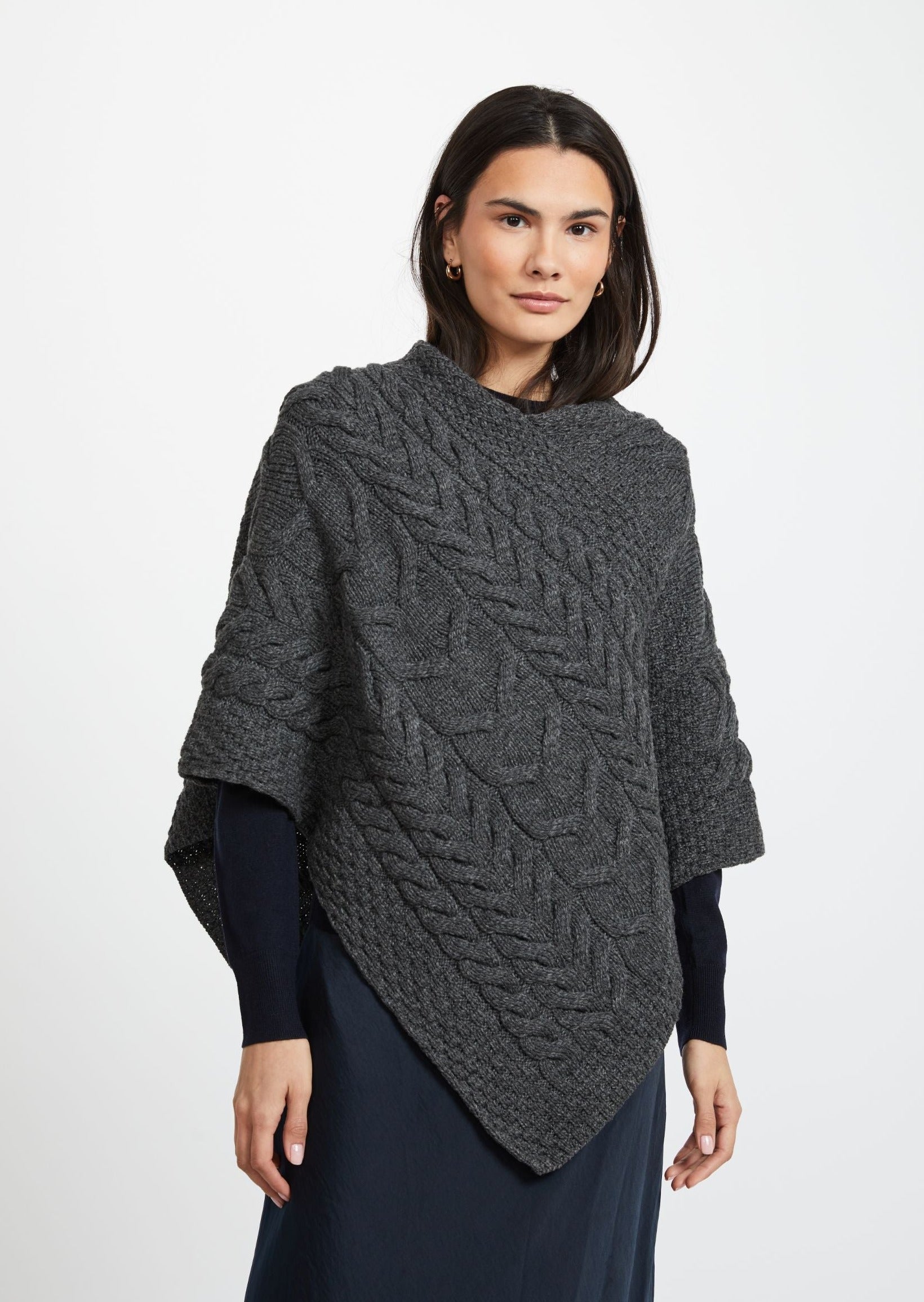 Aran Super Soft Poncho - Charcoal