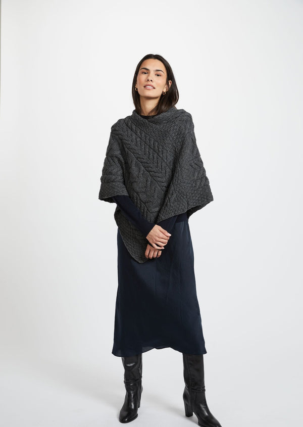 Aran Super Soft Poncho - Charcoal