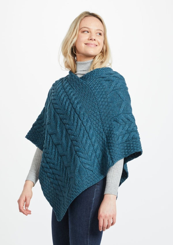 Aran Super Soft Poncho - Irish Sea