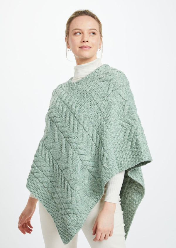 Aran Super Soft Poncho - Mint