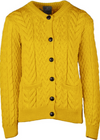 Yellow cable knit cardigan with black buttons