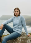 Aran Crew Neck Supersoft Sweater Blue Sail