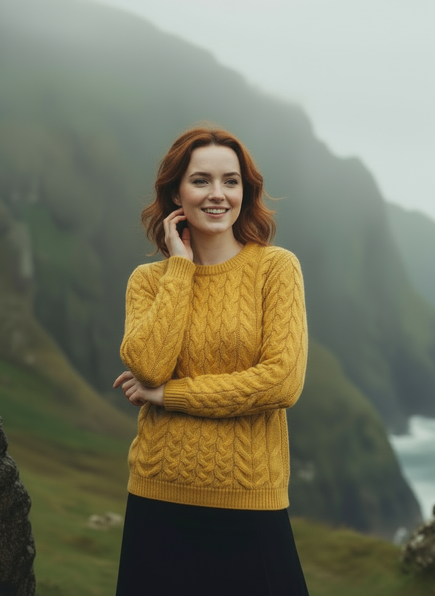 Aran Crew Neck Supersoft Sweater Sunflower - Clearance