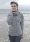 Aran Cowl Neck Chunky Sweater | Ocean Grey