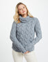 Aran Cowl Neck Chunky Sweater - Ocean